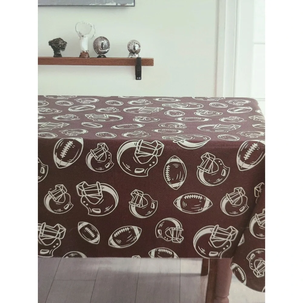 Kirkton House Football Vinyl Tablecloth Brown White Oblong 60x84 Game Day 715838
